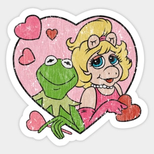 Distressed kermit and miss piggy Sticker
